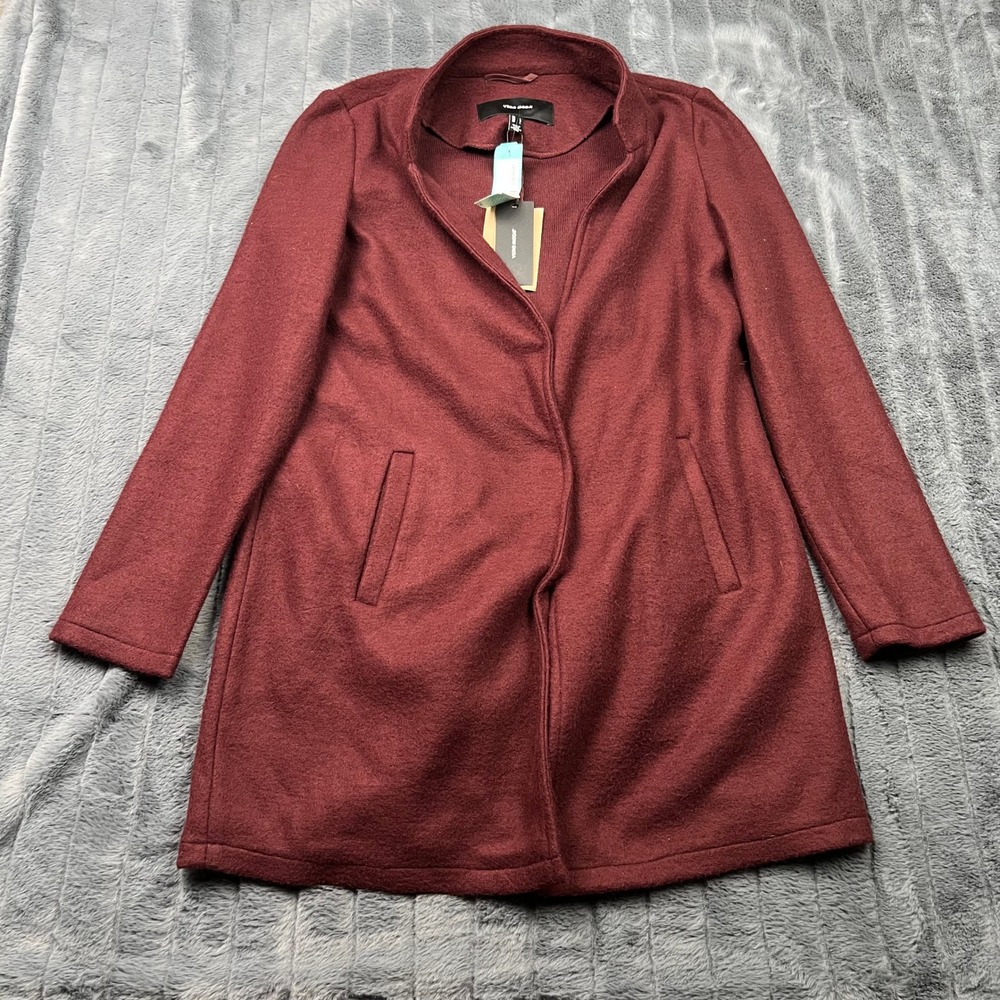 Vero Moda Carson Knit Jacket Port Royale Burgundy Brushed Open Front Coat L NEW